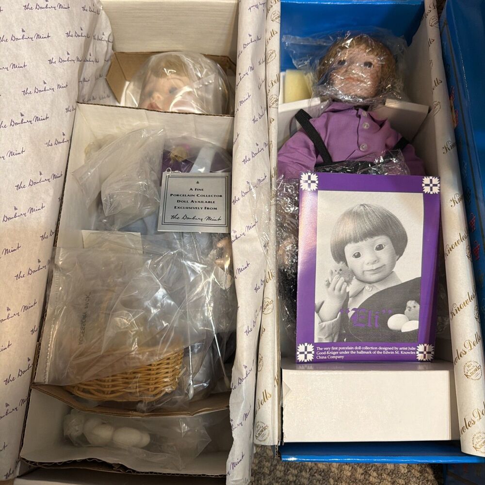 Vintage Porcelain Dolls Ashton Drake “Eli” And  Dunbury Mint “Sarah” New See Des